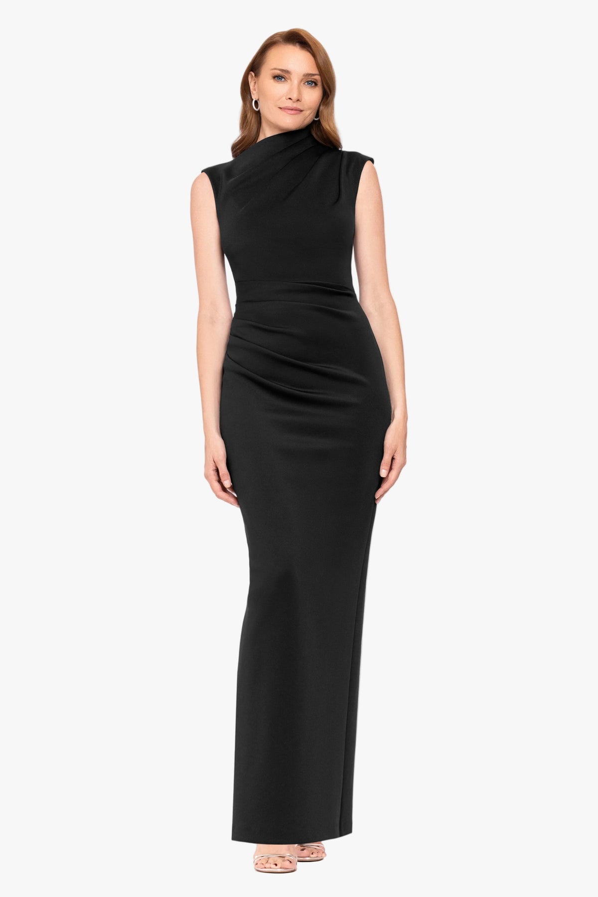 Betsy & Adam "Mitch" Techno Scuba Asymmetrical Neckline Dress - Black
