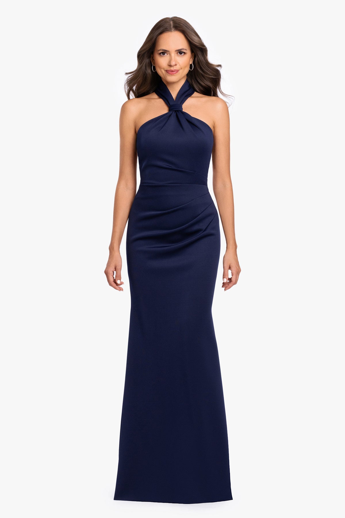 Betsy & Adam "Mae" Techno Scuba Knotted Halter Neck Dress - Wine
