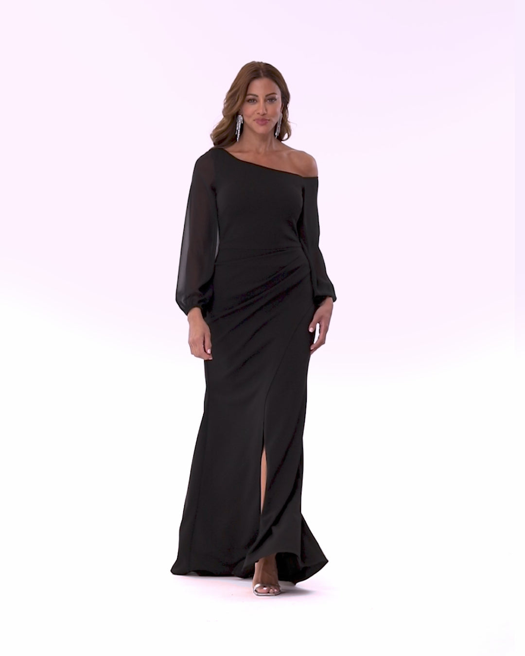 Betsy & Adam "Donna" Scuba Crepe Illusion Sleeve Dress - Black