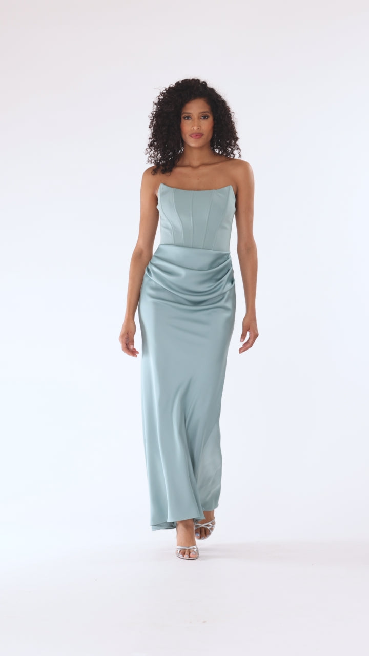 Betsy & Adam "Debra" Scuba Crepe & Satin Strapless Dress - Sage