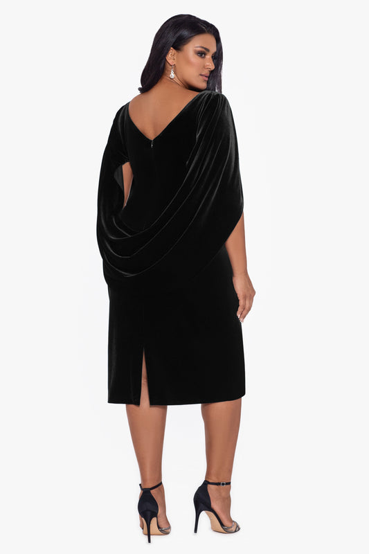Betsy & Adam Plus "Kinsley" Velvet Drape Back Dress - Black
