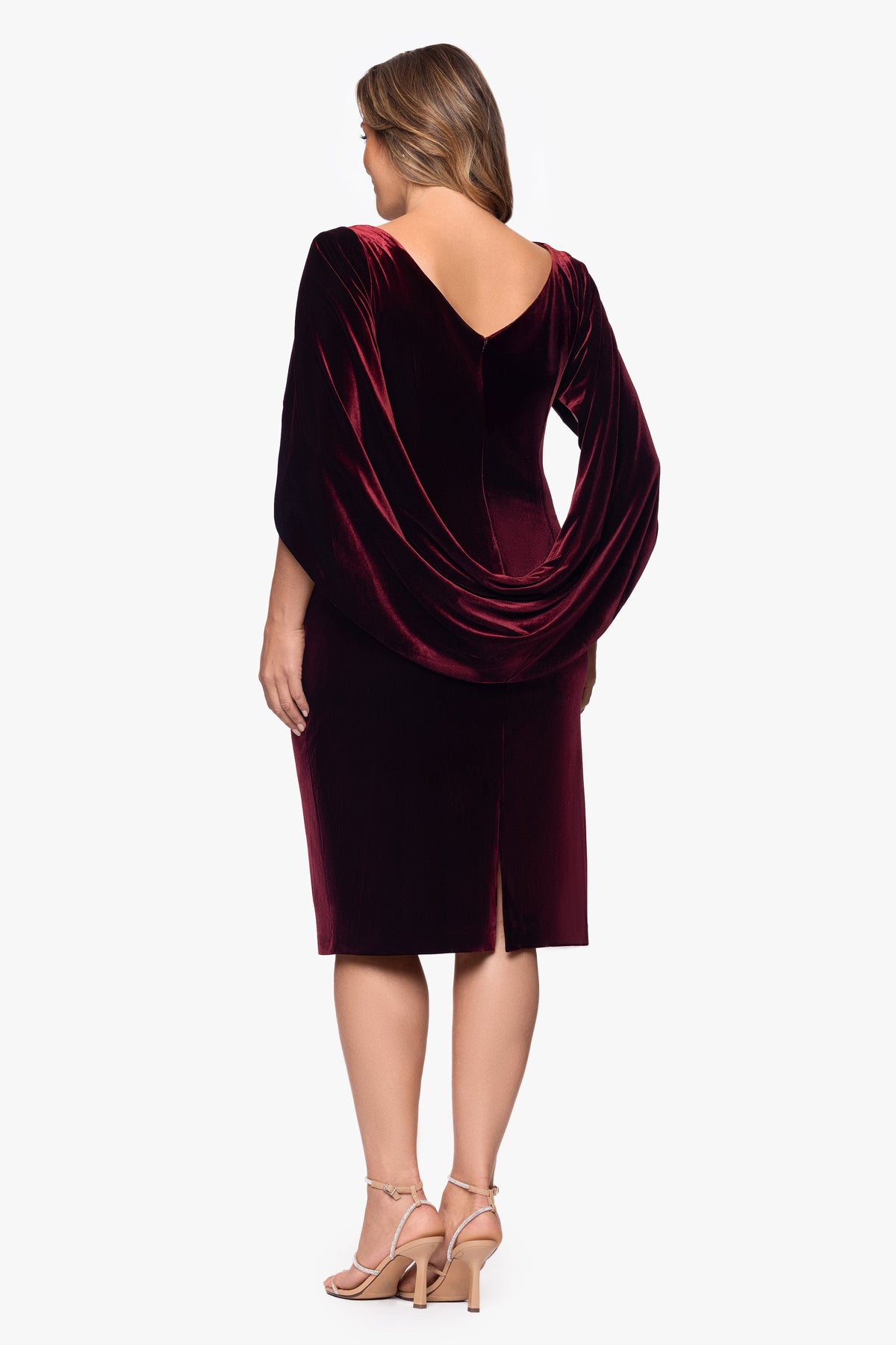 Betsy & Adam Plus "Kinsley" Velvet Drape Back Dress - Black