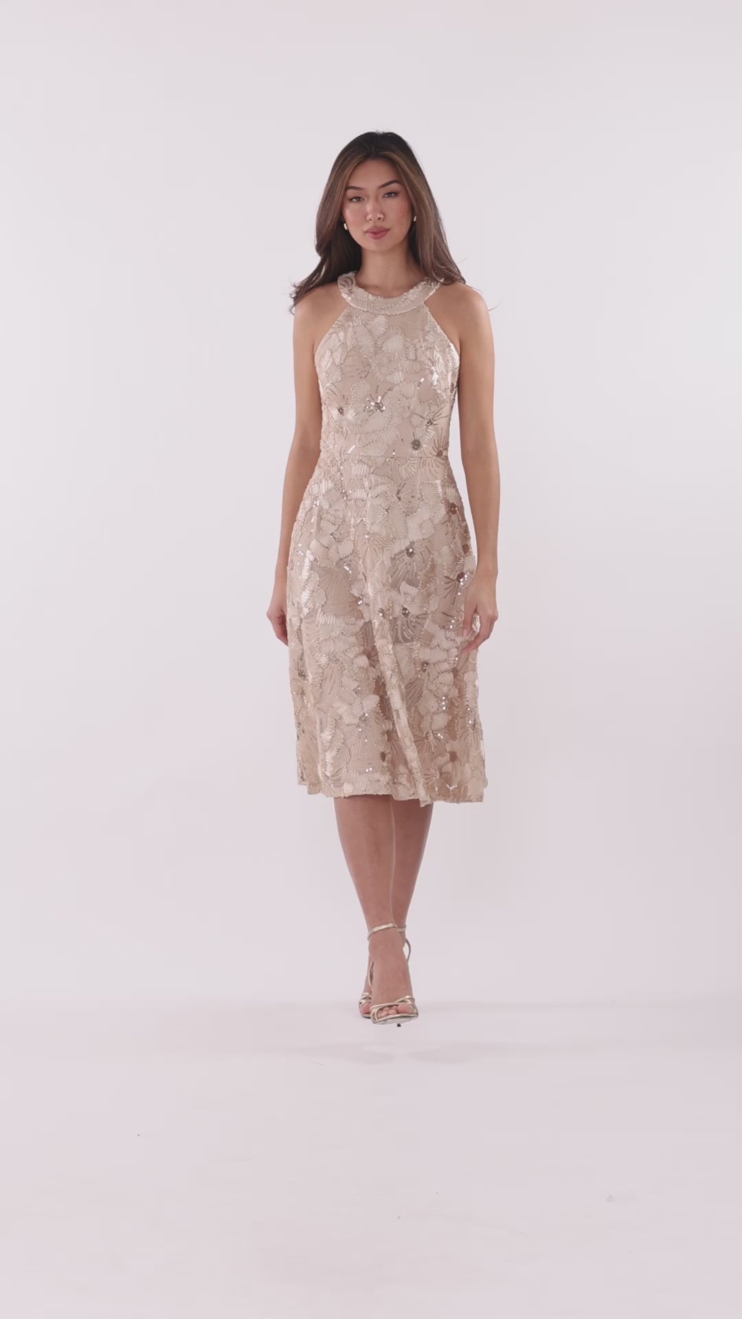 Betsy & Adam "Piper" Soutache & Sequin Sleeveless Short Dress - Champagne