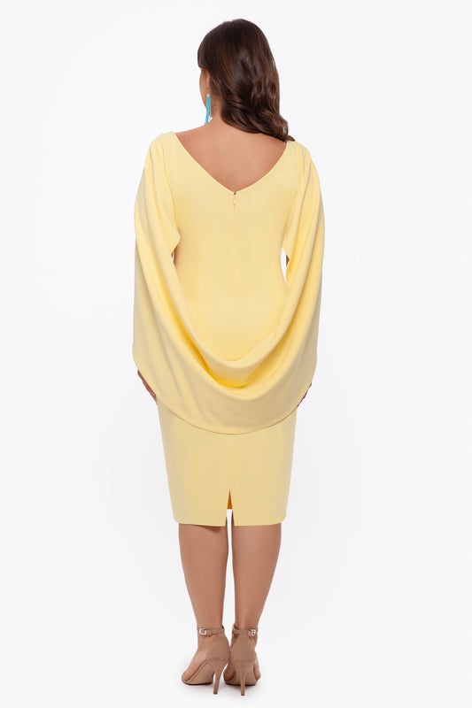 Betsy & Adam Plus "Jordan" Scuba Crepe Draped Back Short Dress - Yellow