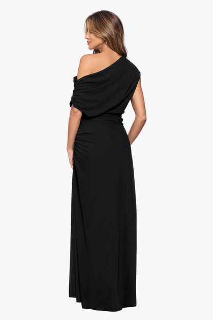 Betsy & Adam "Parker" Jersey Knit Off The Shoulder Ruched Dress - Black
