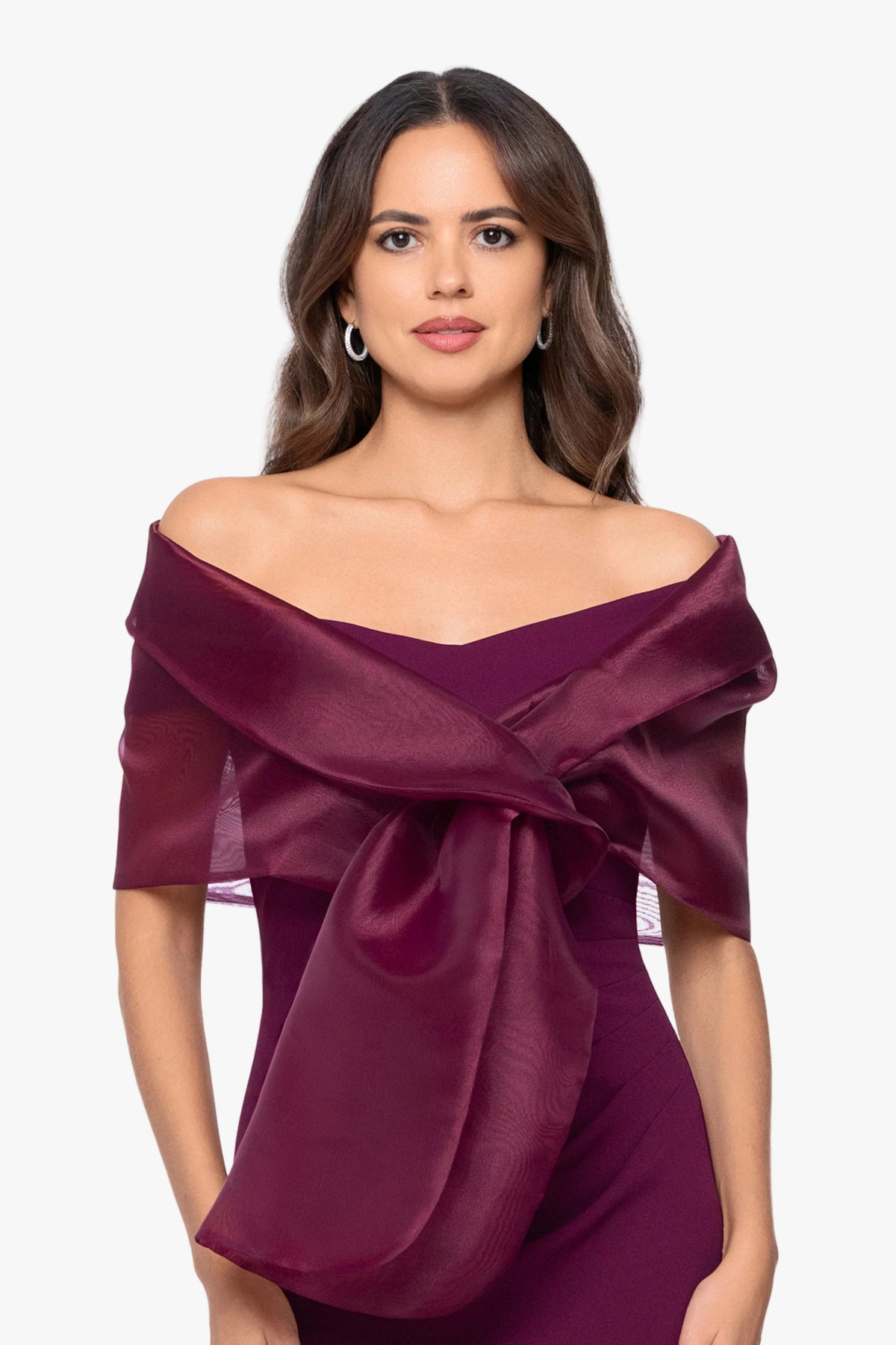 Betsy & Adam "Joan" Pull Through Organza Shawl Wrap - Wine