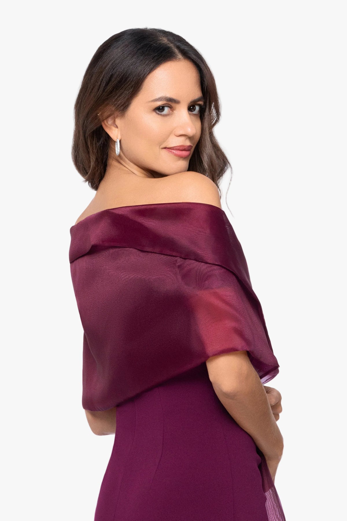 Betsy & Adam "Joan" Pull Through Organza Shawl Wrap - Wine