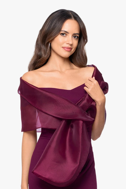Betsy & Adam "Joan" Pull Through Organza Shawl Wrap - Wine