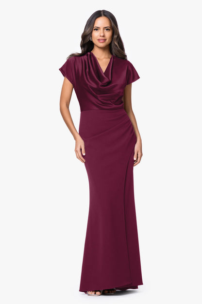 Betsy & Adam Petite "Rinna" Scuba Crepe & Satin Cowl Neck Dress - Wine