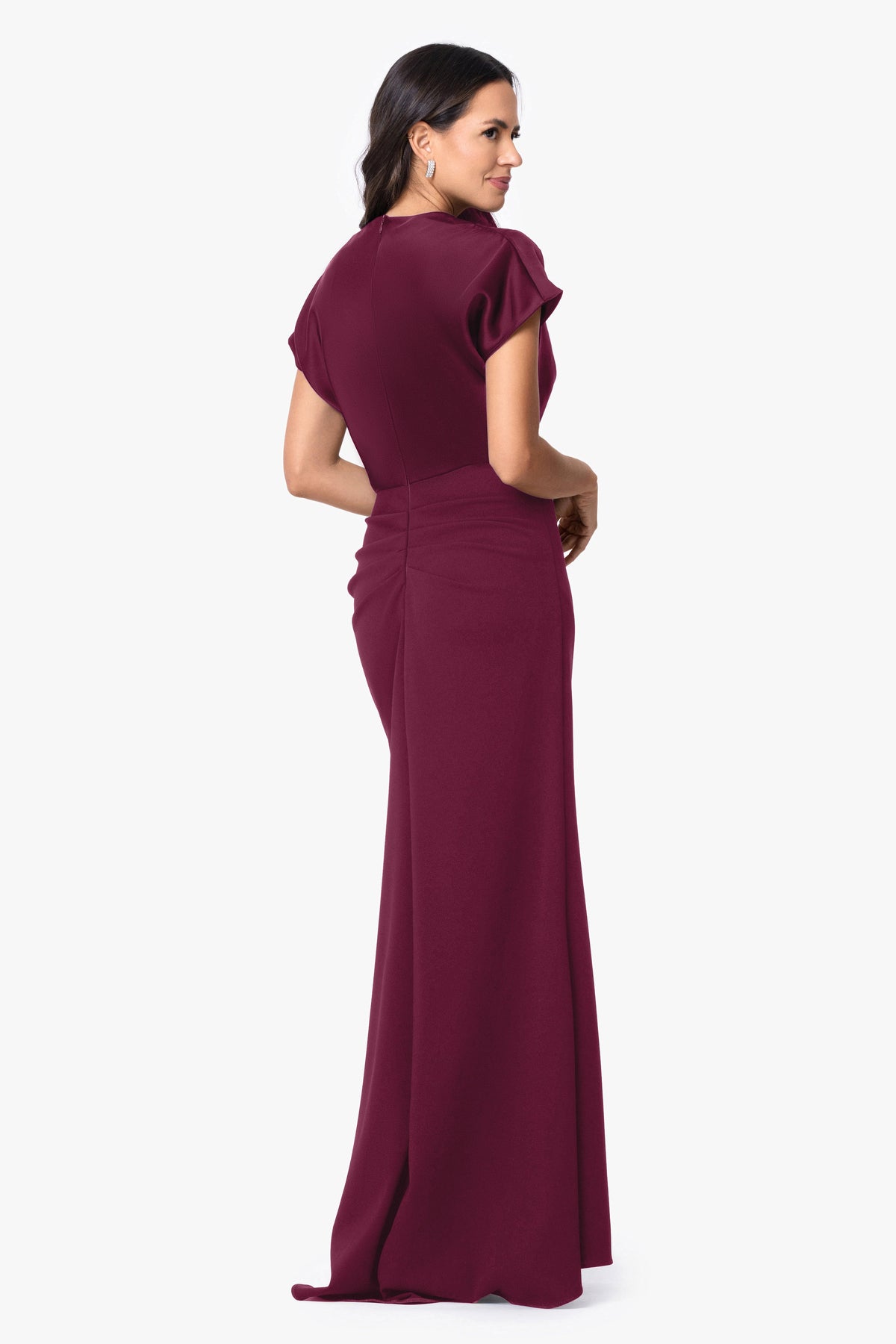 Betsy & Adam Petite "Rinna" Scuba Crepe & Satin Cowl Neck Dress - Wine