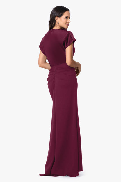 Betsy & Adam Petite "Rinna" Scuba Crepe & Satin Cowl Neck Dress - Wine
