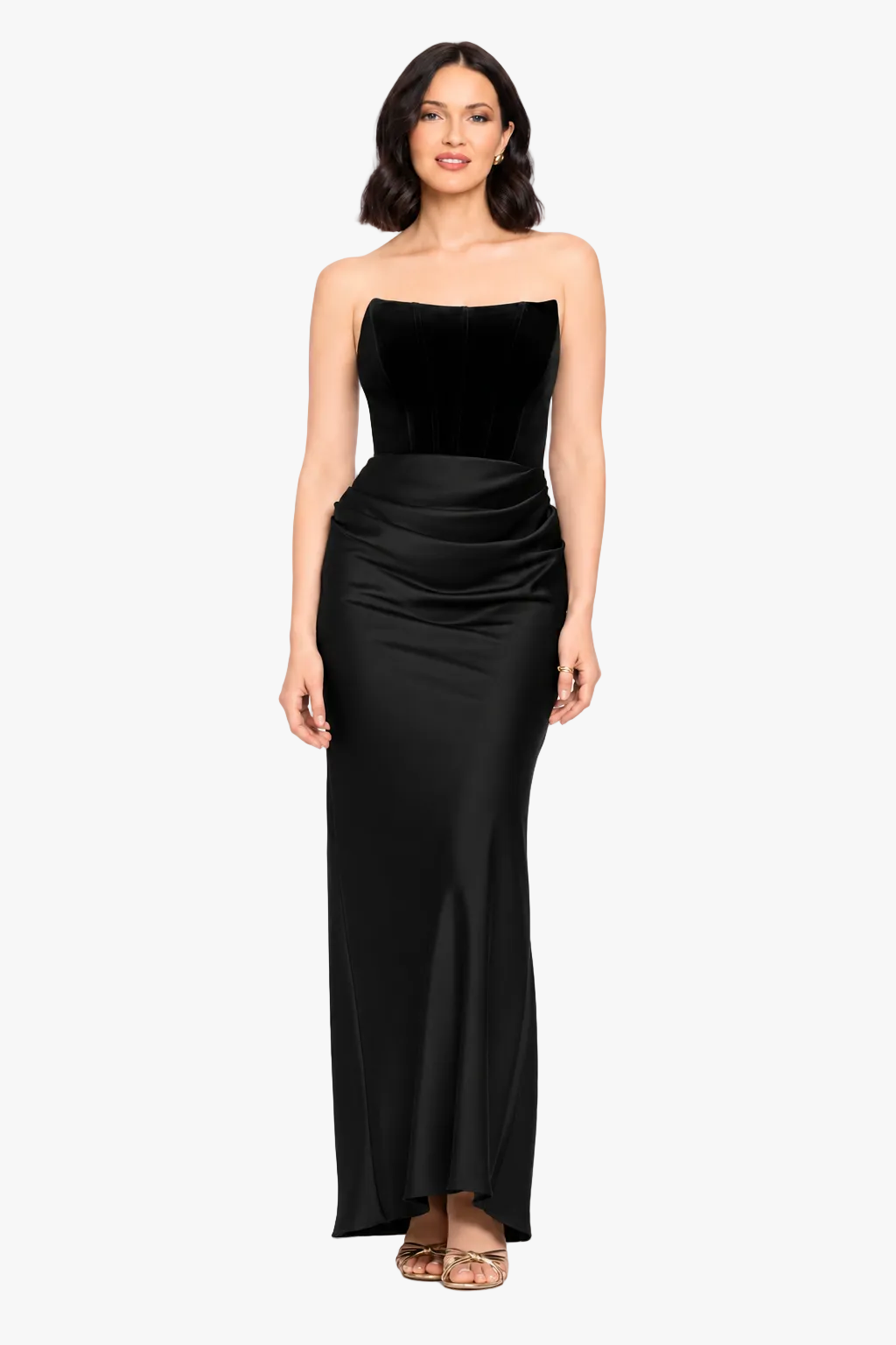 Betsy & Adam Petite "Lynn" Velvet & Satin Strapless Dress - Black