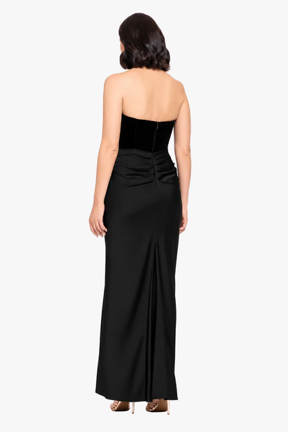 Betsy & Adam Petite "Lynn" Velvet & Satin Strapless Dress - Black