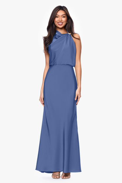 Betsy & Adam Petite "Colette" Satin Ruched Trim Dress - Slate