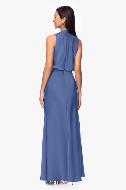 Betsy & Adam Petite "Colette" Satin Ruched Trim Dress - Slate