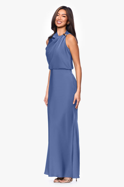 Betsy & Adam Petite "Colette" Satin Ruched Trim Dress - Slate