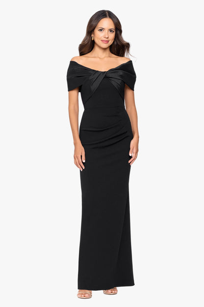 Betsy & Adam "Miranda" Scuba Crepe & Taffeta Off Shoulder Dress - Black
