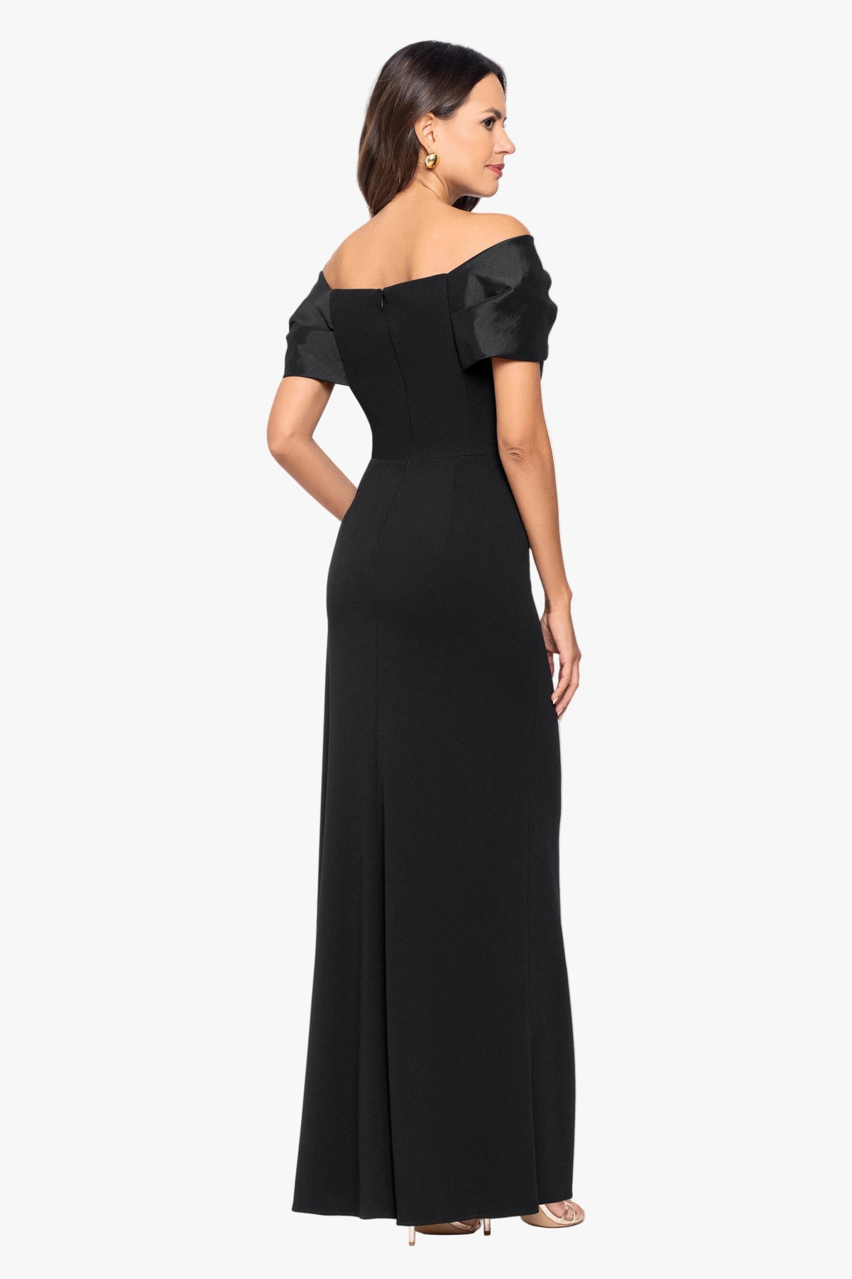 Betsy & Adam "Miranda" Scuba Crepe & Taffeta Off Shoulder Dress - Black