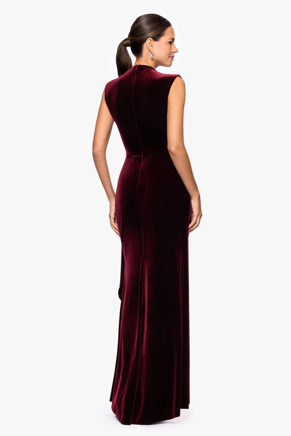 Betsy & Adam Petite "Cherie" Velvet Side Ruched Dress - Burgundy