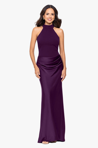 Betsy & Adam "Jamie" Double Face Satin Mock Neck Dress - Plum