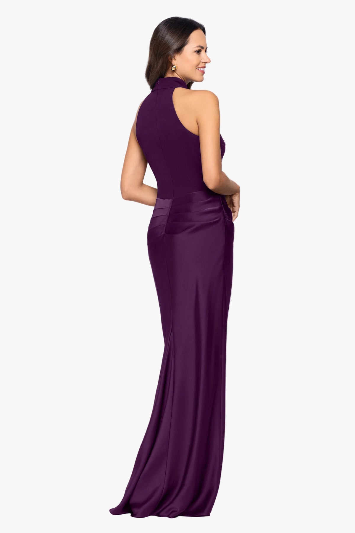 Betsy & Adam "Jamie" Double Face Satin Mock Neck Dress - Plum