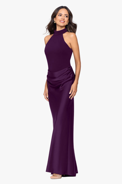 Betsy & Adam "Jamie" Double Face Satin Mock Neck Dress - Plum