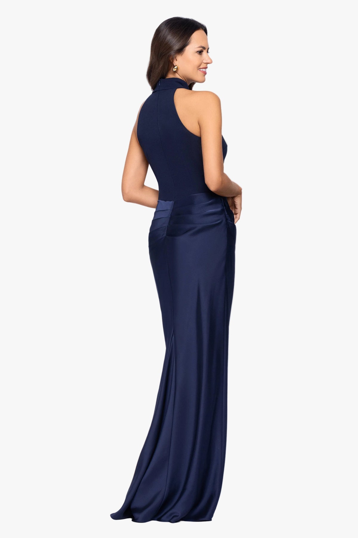 Betsy & Adam "Jamie" Double Face Satin Mock Neck Dress - Navy