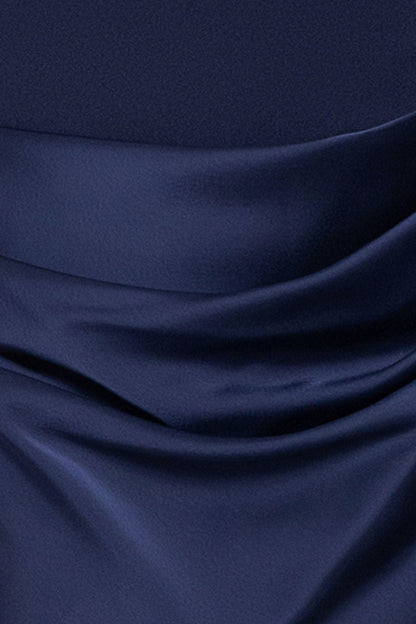 Betsy & Adam "Jamie" Double Face Satin Mock Neck Dress - Navy