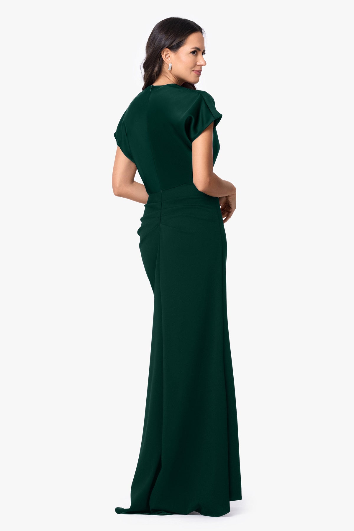 Betsy & Adam "Rinna" Scuba Crepe & Satin Cowl Neck Dress - Hunter