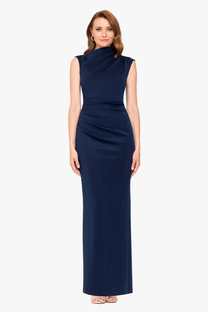 Betsy & Adam "Mitch" Techno Scuba Asymmetrical Neckline Dress - Navy
