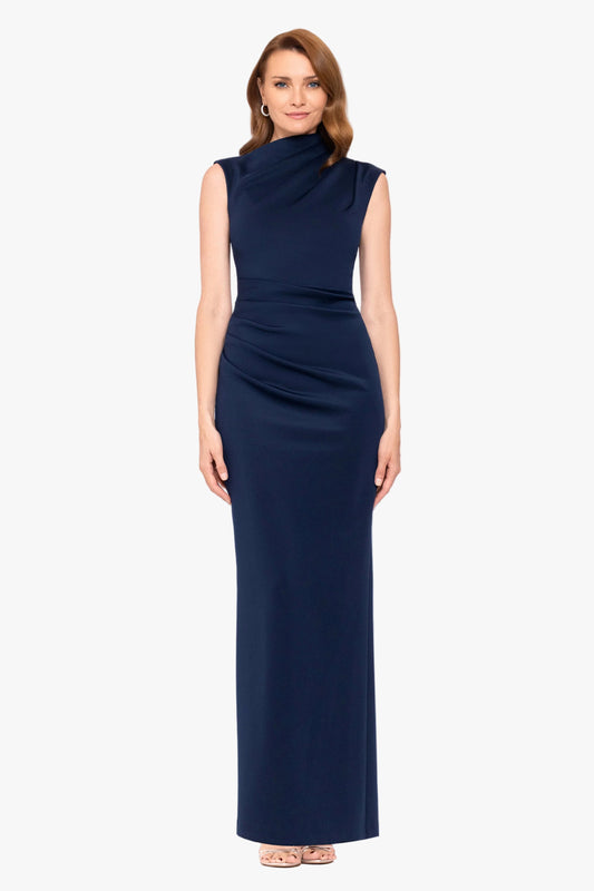 Betsy & Adam "Mitch" Techno Scuba Asymmetrical Neckline Dress - Navy