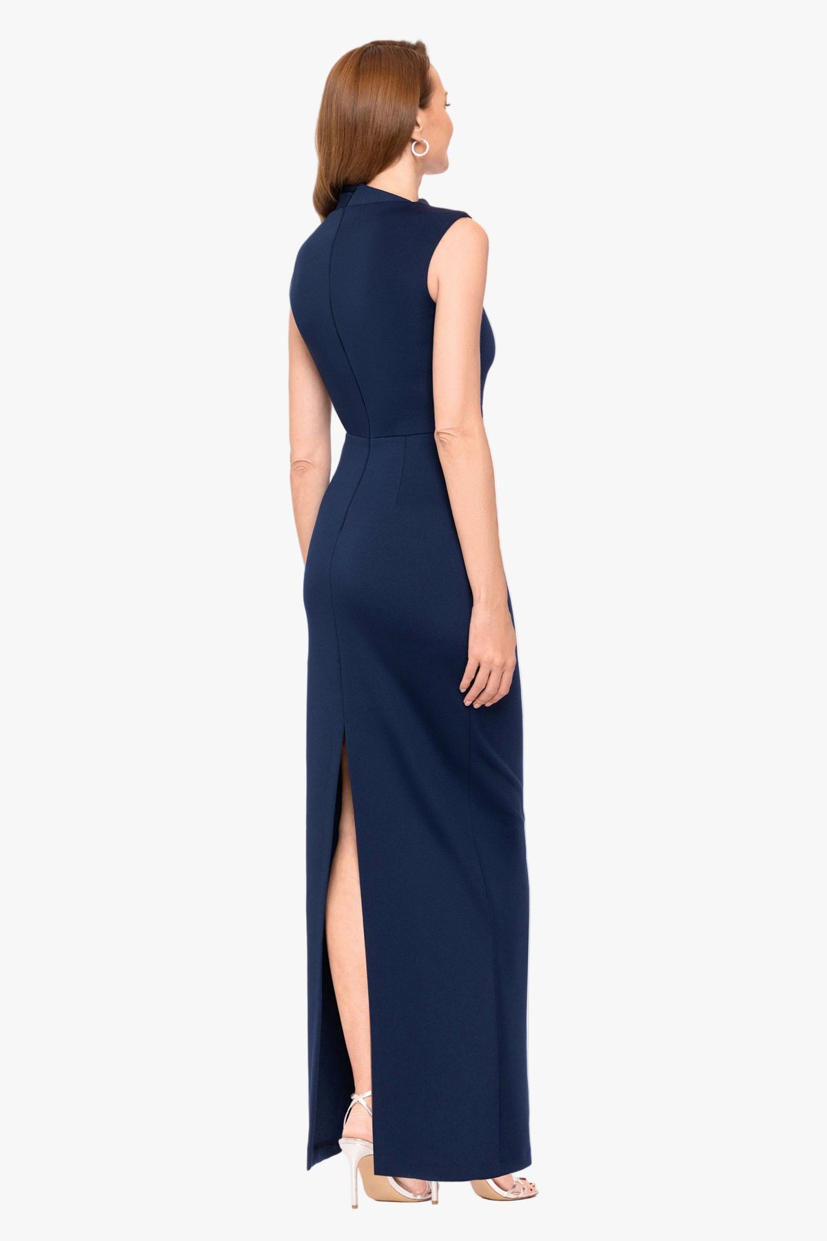 Betsy & Adam "Mitch" Techno Scuba Asymmetrical Neckline Dress - Navy