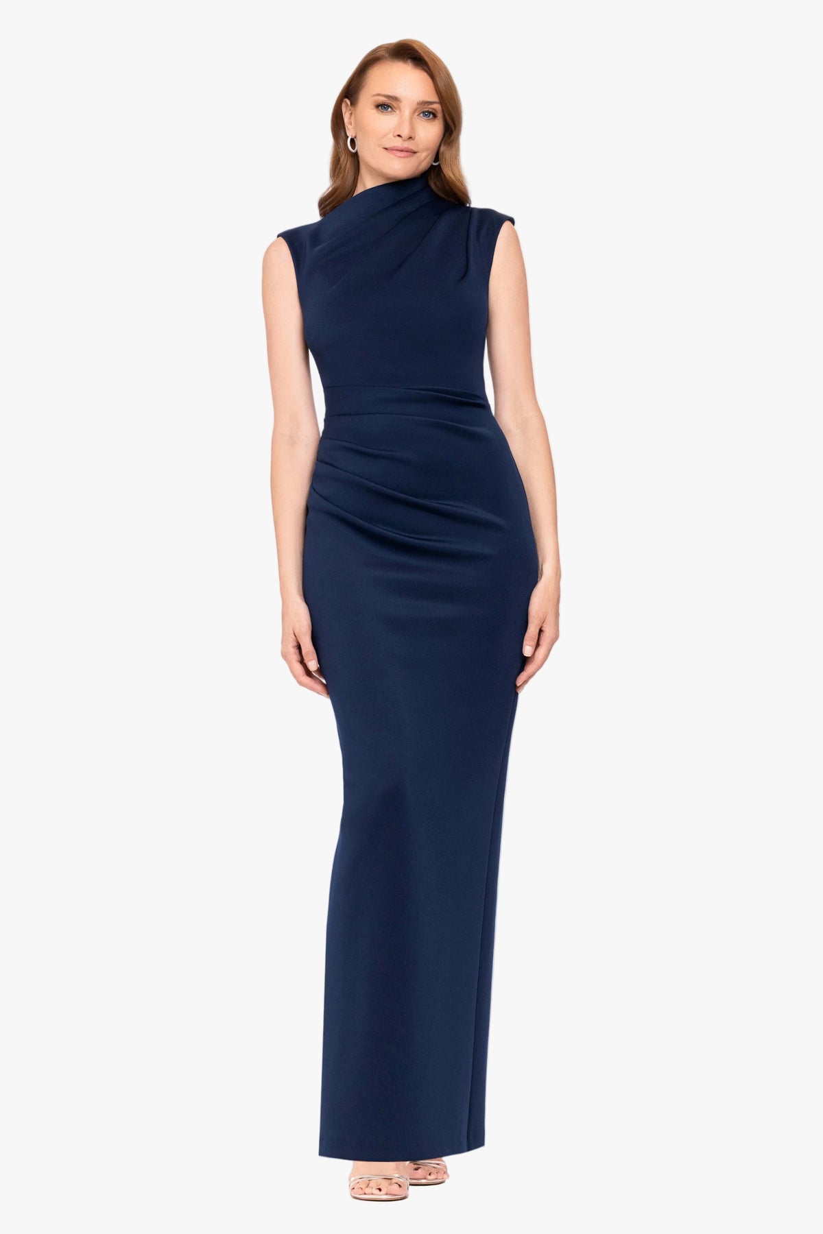 Betsy & Adam "Mitch" Techno Scuba Asymmetrical Neckline Dress - Navy