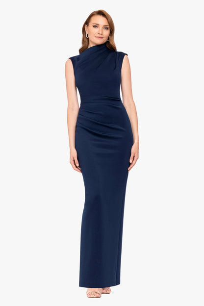 Betsy & Adam "Mitch" Techno Scuba Asymmetrical Neckline Dress - Navy