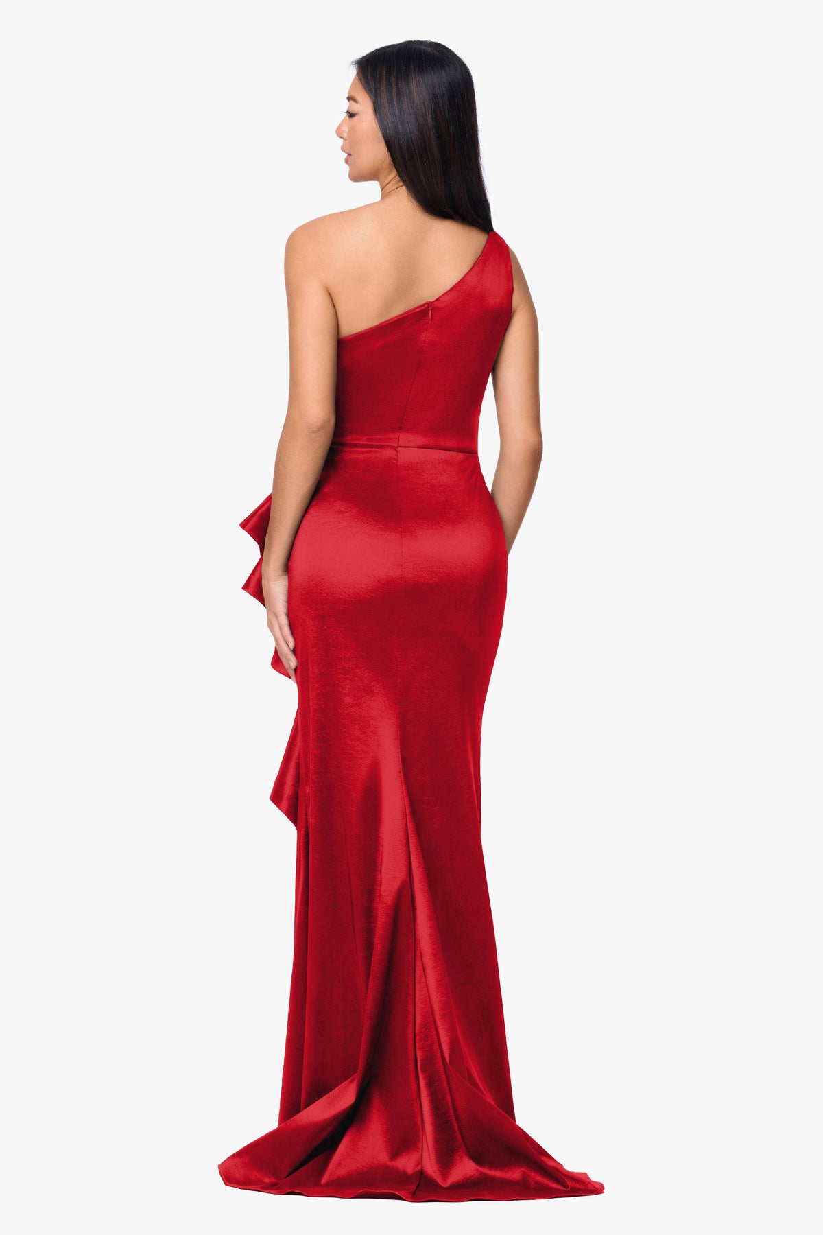 Betsy & Adam "Evangeline" Taffeta One Shoulder Dress - Red