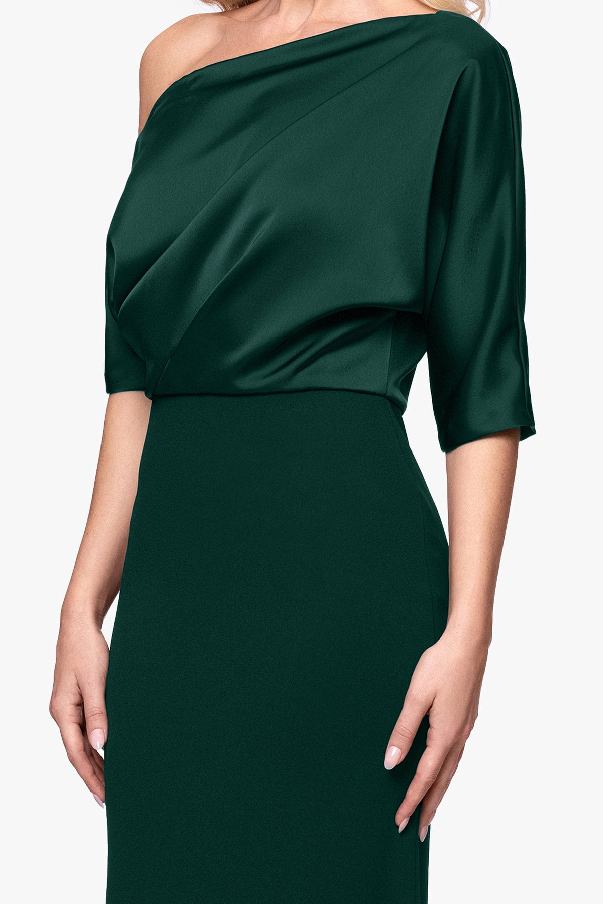 Betsy & Adam "Ana" Scuba Crepe & Satin Drop Shoulder Dress - Hunter