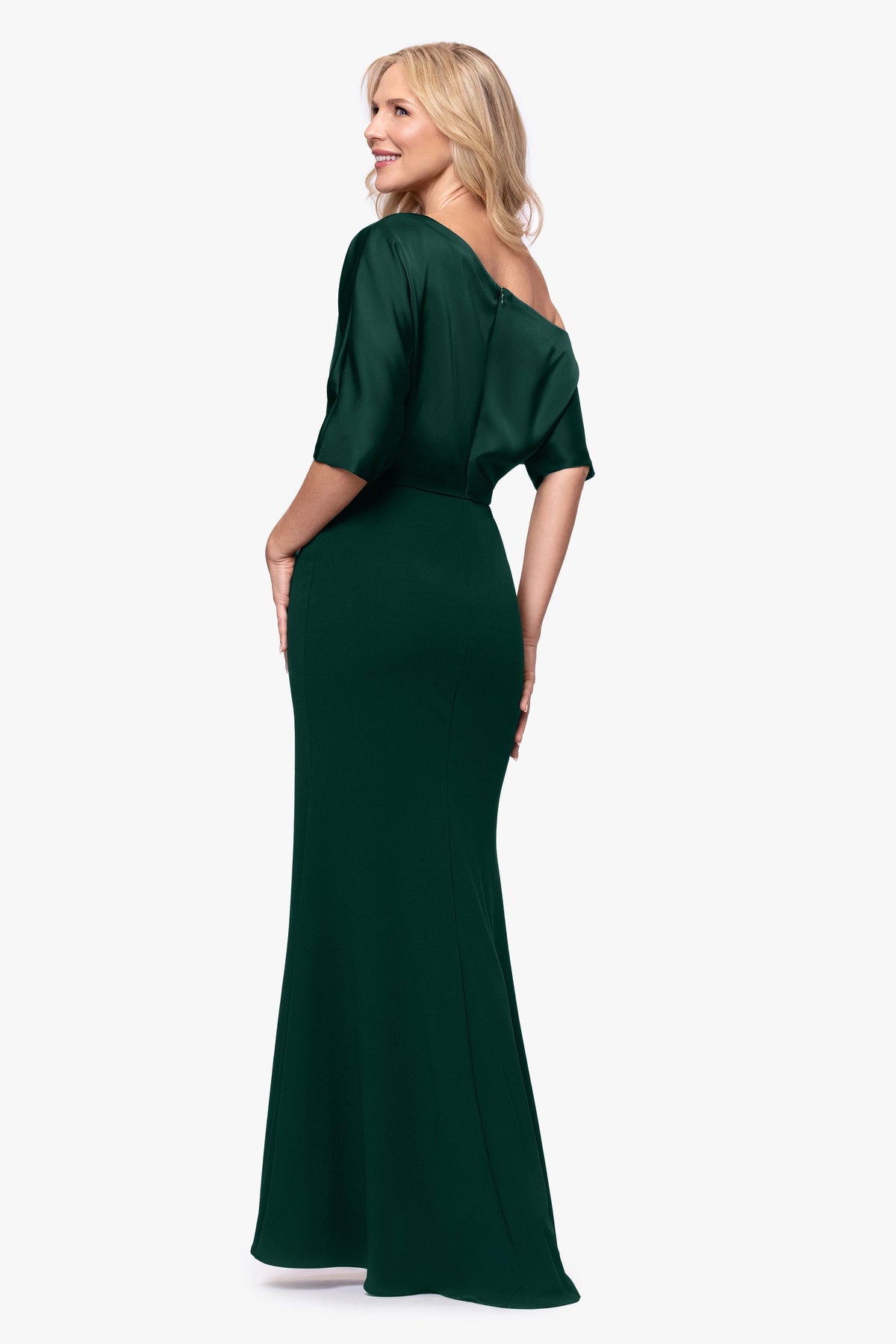 Betsy & Adam "Ana" Scuba Crepe & Satin Drop Shoulder Dress - Hunter