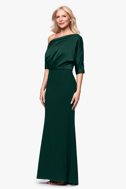 Betsy & Adam "Ana" Scuba Crepe & Satin Drop Shoulder Dress - Hunter