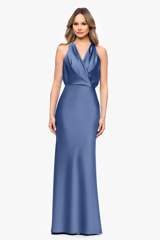 Betsy & Adam Petite "Zoella" Satin V-Neck Dress - Slate