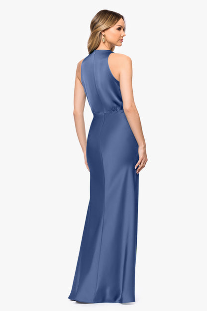 Betsy & Adam Petite "Zoella" Satin V-Neck Dress - Slate