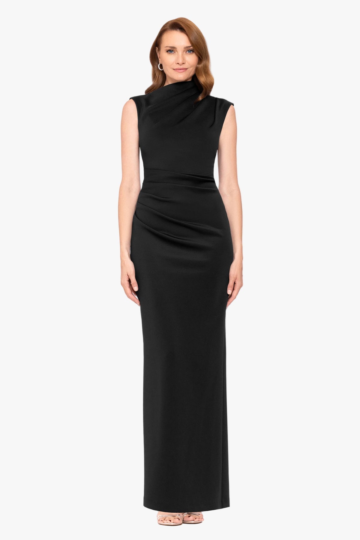 Betsy & Adam "Mitch" Techno Scuba Asymmetrical Neckline Dress - Black