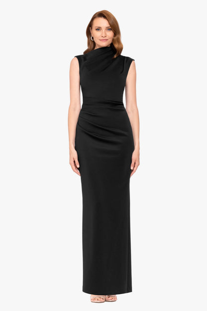 Betsy & Adam "Mitch" Techno Scuba Asymmetrical Neckline Dress - Black
