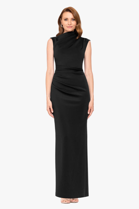 Betsy & Adam "Mitch" Techno Scuba Asymmetrical Neckline Dress - Black