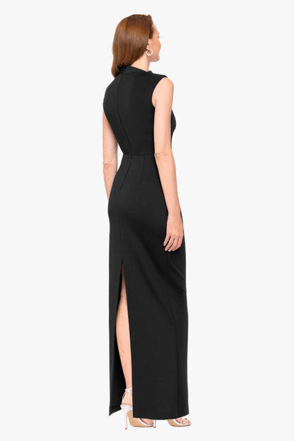 Betsy & Adam "Mitch" Techno Scuba Asymmetrical Neckline Dress - Black