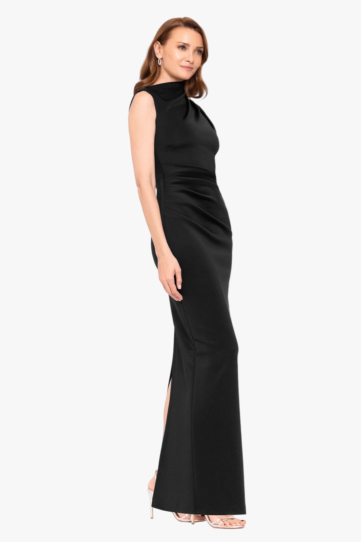 Betsy & Adam "Mitch" Techno Scuba Asymmetrical Neckline Dress - Black