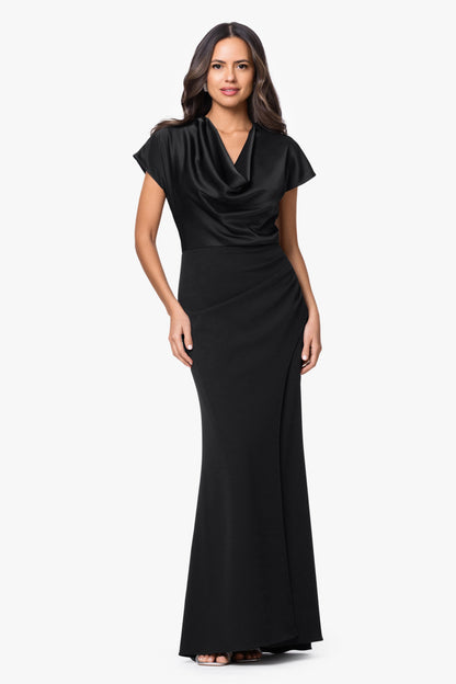 Betsy & Adam Petite "Rinna" Scuba Crepe & Satin Cowl Neck Dress - Black