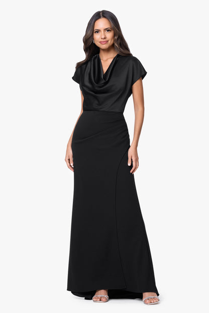 Betsy & Adam Petite "Rinna" Scuba Crepe & Satin Cowl Neck Dress - Black