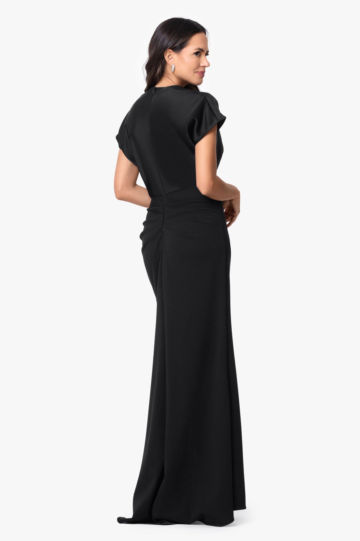 Betsy & Adam Petite "Rinna" Scuba Crepe & Satin Cowl Neck Dress - Black