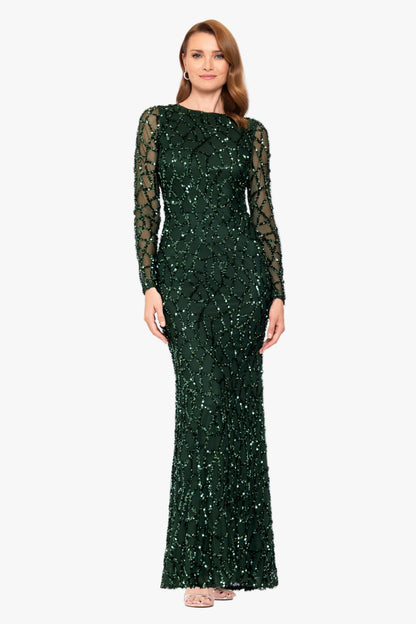 Betsy & Adam "Hudson" Sequin Long Sleeve Dress - Hunter