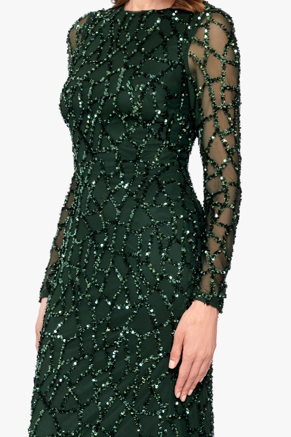 Betsy & Adam "Hudson" Sequin Long Sleeve Dress - Hunter